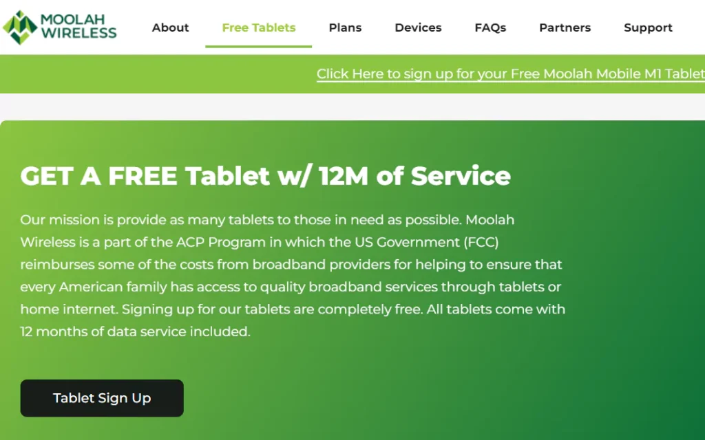 Moolah Wireless Free Tablet for Veterans